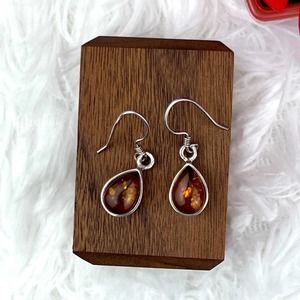 Sterling Silver Baltic Amber Tear Drop Earrings
